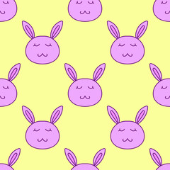 Vector seamless pattern with cute rabbit face cartoon style, on yellow background. Design for kids, fabric, textile, scrapbooking, stikers etc.