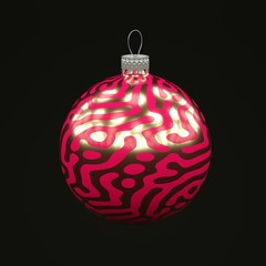 Christmas red ball with golden pattern on black background 3d render