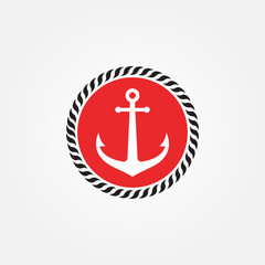 Anchor emblem with circular rope frame, Yacht style Nautical design sign, Simple logotype template