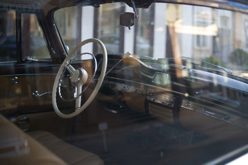 Fototapeta premium Interior view of classic vintage car.