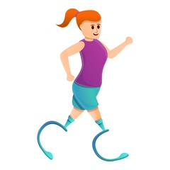 Girl running with artificial limbs icon. Cartoon of girl running with artificial limbs vector icon for web design isolated on white background
