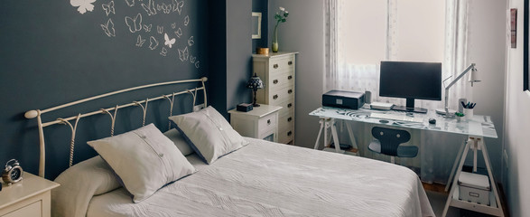 Elegant furnished double bedroom with home office