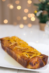 Homemade orange bundt cake. Christmas and Winter Holidays homemade cake. Orange cake
