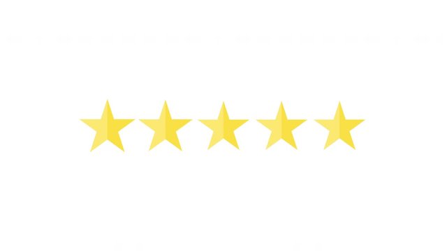 Five Rating Stars Product on white background. Usability Evaluation, Feedback. Motion Graphics. Transparent Background
