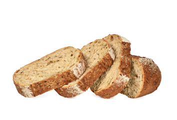slices of rustic bread with bran and cereals isolate on white.Entire image in sharpness.