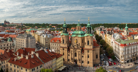 Naklejka na ściany i meble View from City Hall Tower to Old Town of East Europe Prague City