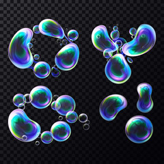 3D realistic transparent isolated soap bubbles