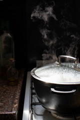 Preparing a home meal with many witnesses under the light of the window