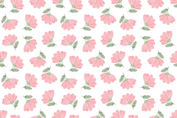 Hand drawn watercolor vitage flowers seamless pattern  on the white background, watercolor botanical illustration