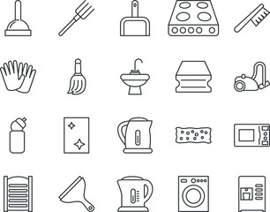 household vector icon set such as: washboard, blister, garbage, squeegee, plant, detergent, filled, finger, fire, room, architecture, display, maker, automatic, drawing, drum, dig, putty, winter