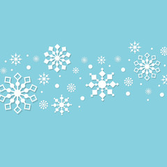 Snowflakes on a blue background. Luxury festive background for Christmas and New Year Design of banners, cards, posters, wallpaper. Winter frosty print. Holiday Frame.