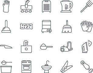 household vector icon set such as: handheld, bucket, electronics, iron, care, contemporary, pin, icons, immersion, disinfectant, style, warm, plunger, smoothing, burner, image, protect, garden, pad