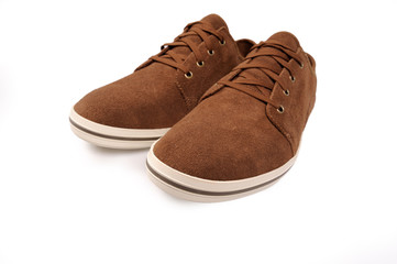 brown sneakers on a white background