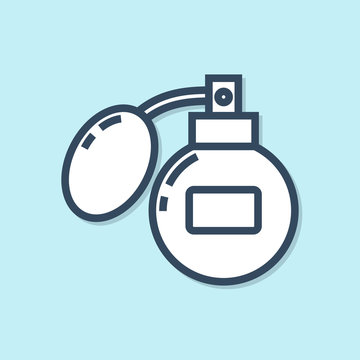 recommend clip art: Blue line Aftershave icon isolated on blue background. Cologne spray icon. Male perfume bottle.  Vector Illustration