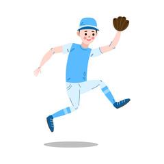 Boy sitting and catching ball during baseball game vector illustration