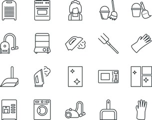 household vector icon set such as: handle, mop, hob, washboard, fire, solid, healthy, caffeine, nature, boiler, pitch, filled, people, display, coffee, agent, pot, cartoon, culinary, furnace, woman