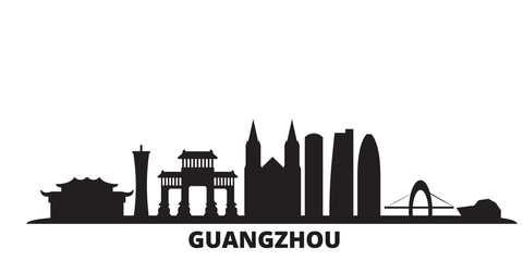 China, Guangzhou city skyline isolated vector illustration. China, Guangzhou travel cityscape with landmarks