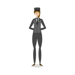 Obraz premium Woman in elegant grey military uniform and cap illustration