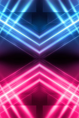 Obraz premium Modern abstract futuristic background. red and blue neon light. Rays and lines, abstract light. Light tunnel, corridor, scene with bright light.