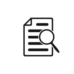 File search icon, document search, vector isolated. Document with magnifier loupe business concept.