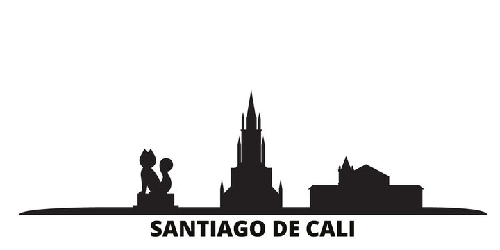 Colombia, Santiago De Cali city skyline isolated vector illustration. Colombia, Santiago De Cali travel cityscape with landmarks
