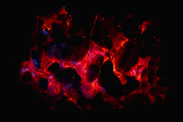 hot red coals among black ash, wallpapers for mobile devices, abstract