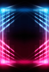 Modern abstract futuristic background. red and blue neon light. Rays and lines, abstract light. Light tunnel, corridor, scene with bright light.