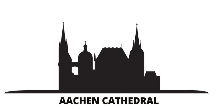 Germany, Aachen Cathedral city skyline isolated vector illustration. Germany, Aachen Cathedral travel cityscape with landmarks