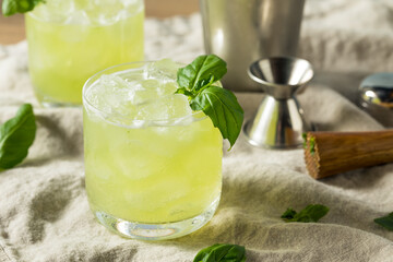 Homemade Alcoholic Gin Basil Smash