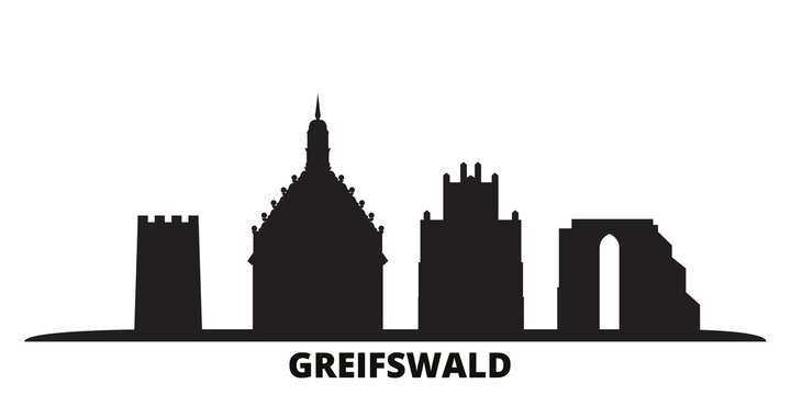 Germany, Greifswald city skyline isolated vector illustration. Germany, Greifswald travel cityscape with landmarks