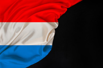 color national flag of modern state of Luxembourg, beautiful silk, black blank, concept of tourism, economy, politics, emigration, independence day, copy space, template, horizontal