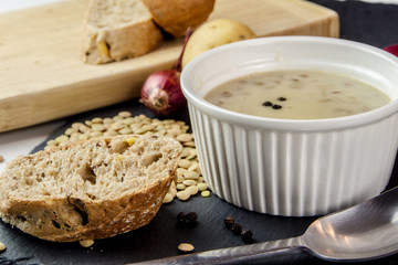 homemade creamy brown lentil soup