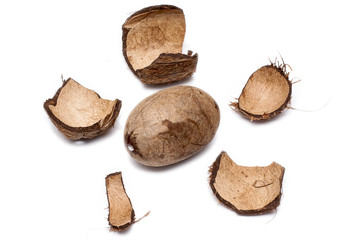 broken coconut on a white background