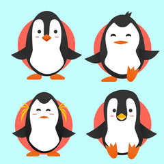 Set of four cute penguins