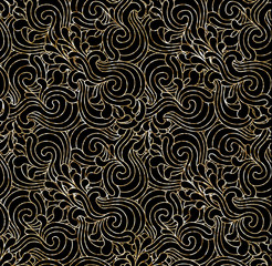 paisley pattern with flowers on black background