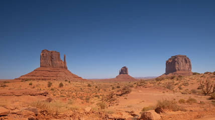 Monument Valley region of the Colorado Plateau with vast sandstone buttes on the Arizona–Utah border, in a Navajo Nation Reservation. USA