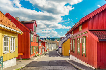 Oslo Colorful wooden houses in Kampen neighborhood, Norway. - obrazy, fototapety, plakaty