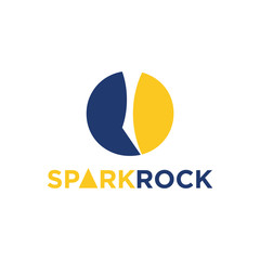 Spark rock logo in a circle design in blue and yellow. Colorfull, modern, minimalist, logo design templates. -Vector