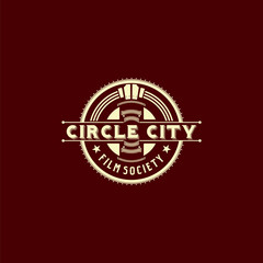 Circle city film society logo emblem is formed from circle stadium monument with modern vintage style. Flat design, Logo design template. -Vector