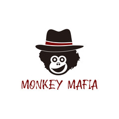 Funny Monkey Ape Logo with Mafia Hat Black Color Vector