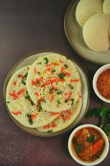 Uthappam/ Oothappam -SouthIndian breakfast set dosa topped with onion carrots