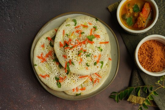 Uthappam/ Oothappam -SouthIndian Breakfast Set Dosa Topped With Onion Carrots