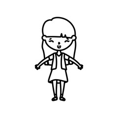 happy little girl cartoon character line style