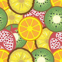 Pineapple, kiwi, orange, pomegranate. Fruit banner, background,