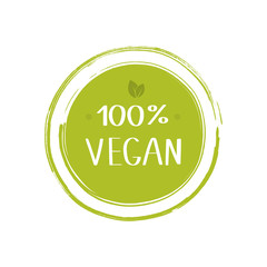 100 percent vegan food labels. Vegetarian natural, organic, fresh, food sticker. Vector graphic design