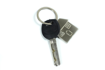House keys with keychain. Isolated on white background