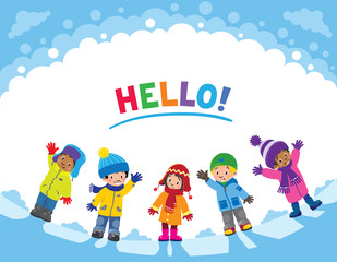 Children. Design template with kids and background