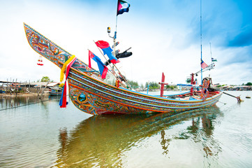 Pattani / Thailand - 8 August 2015: Kolek boat, a fishing vessel used. In the southern provinces of Thailand, there are Colorful paintings on beautiful