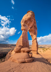 Fototapeta na wymiar Delicate Arch, iconic freestanding natural arch, Arches National Park, adjacent to the Colorado River, Moab, Utah, USA