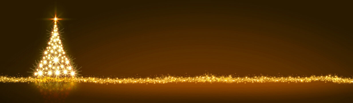 Golden Christmas tree isolated on yellow background.